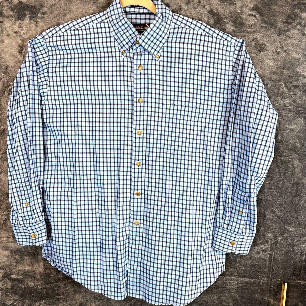 F.A. MacCluer Harvest Twill Woven Cotton Blue White Check Shirt Men L